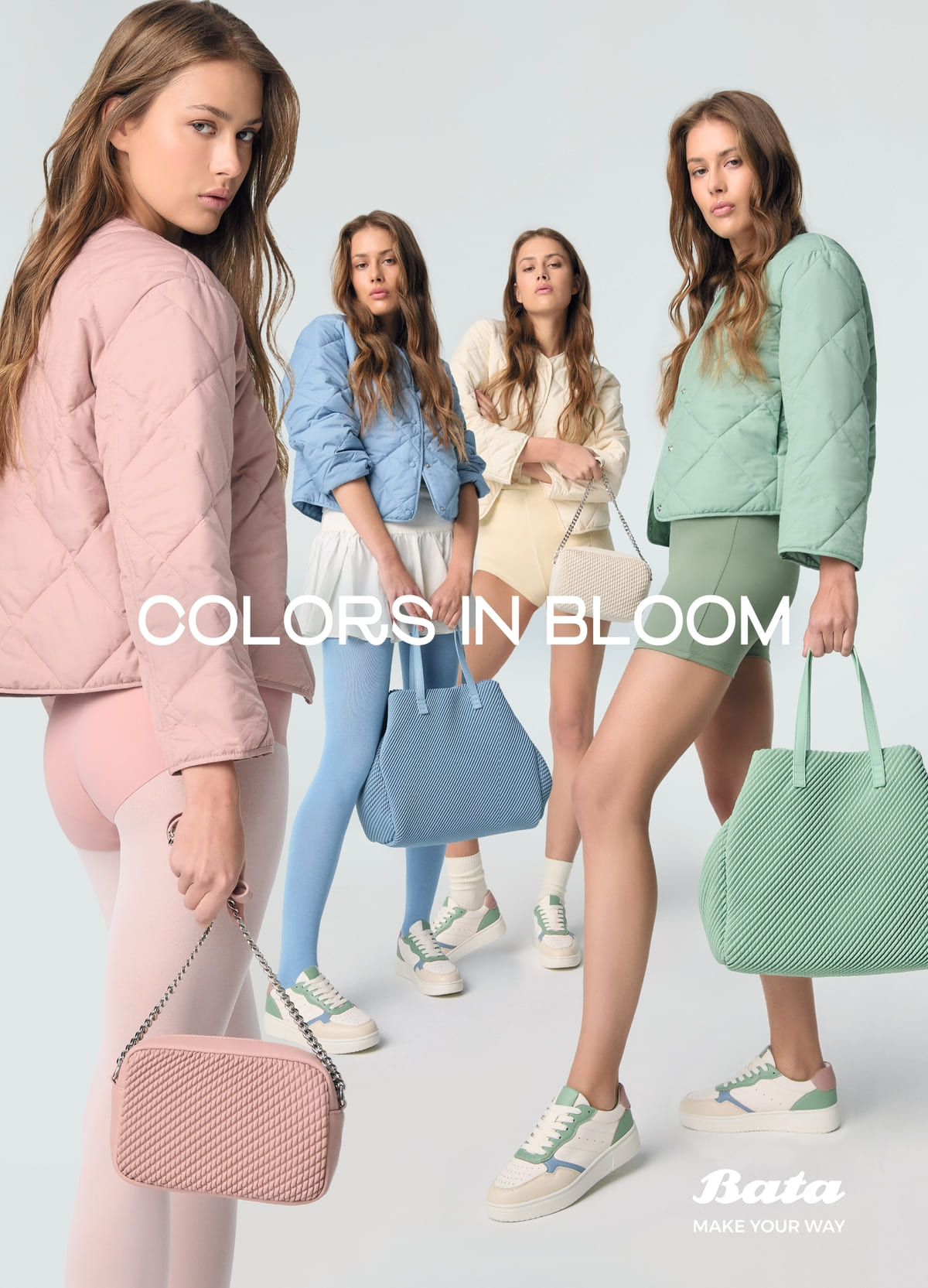 Campagna Bata Colors in Bloom PE 2025 con sneaker e accessori nei toni pastello