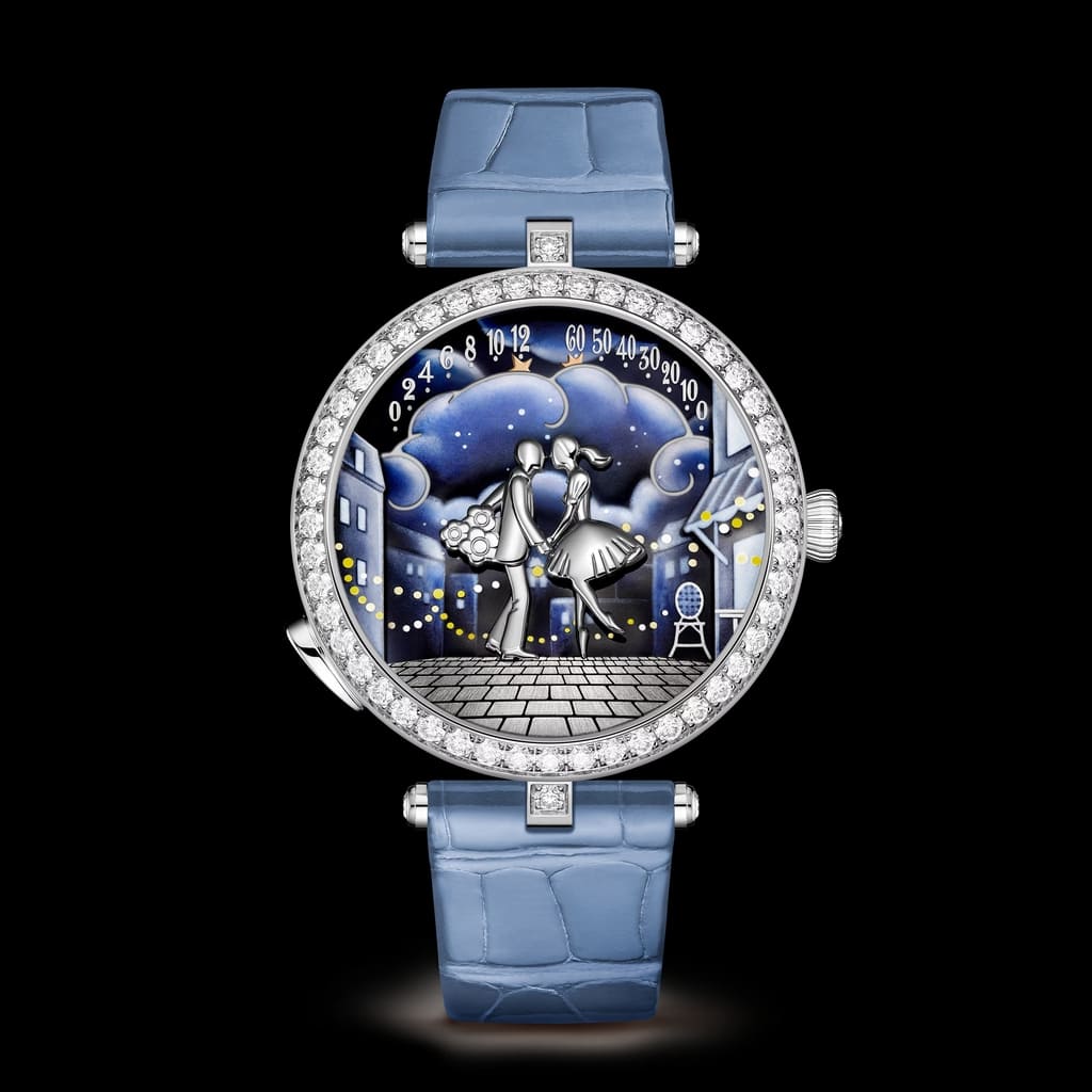 Dettaglio dell’orologio Lady Arpels Bal des Amoureux Automate di Van Cleef & Arpels con animazione meccanica degli innamorati